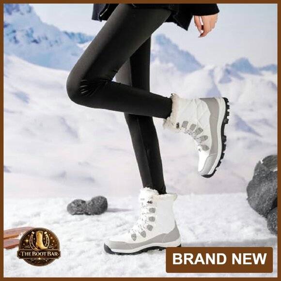Women's Mid Calf Snow Boots Waterproof Winter Boots with Fur Lining - Picture 4 of 8
